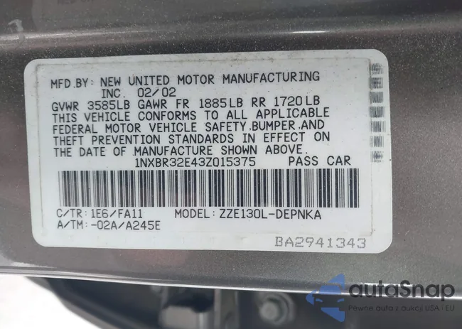 1NXBR32E43Z015375: 44509625