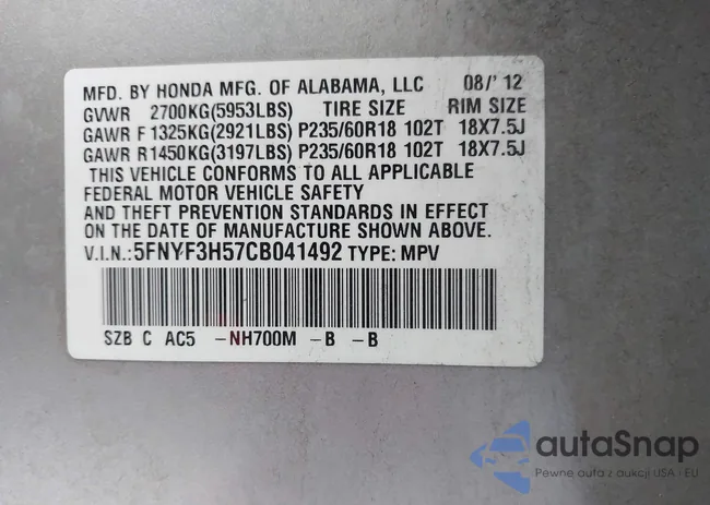 5FNYF3H57CB041492: 44509639