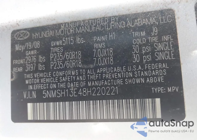 5NMSH13E48H220221: 44510934