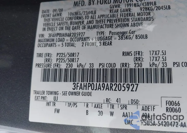 3FAHP0JA9AR205927: 44511121