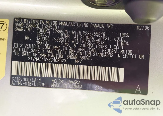 2T2HA31U26C109623: 44511702