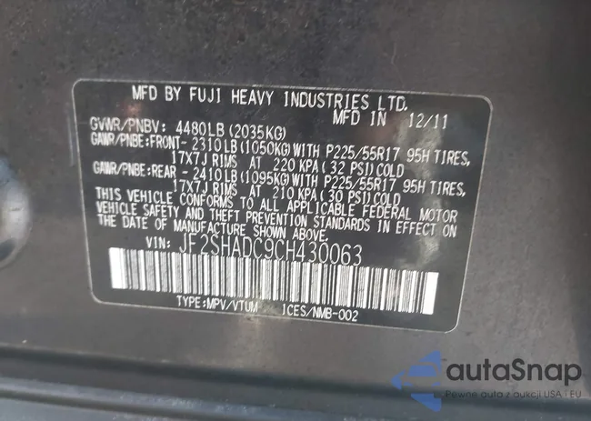 JF2SHADC9CH430063: 44511743