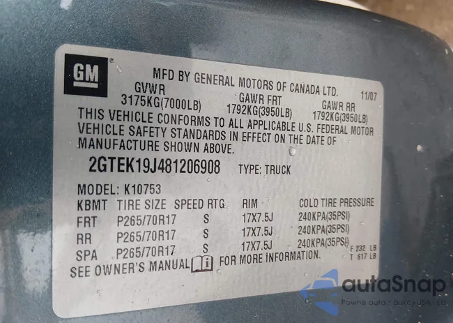 2GTEK19J481206908: 44511944