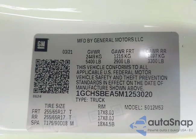 1GCHSBEA5M1253020: 44512134