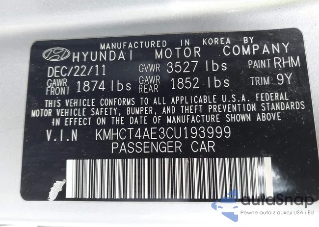 KMHCT4AE3CU193999: 44512165