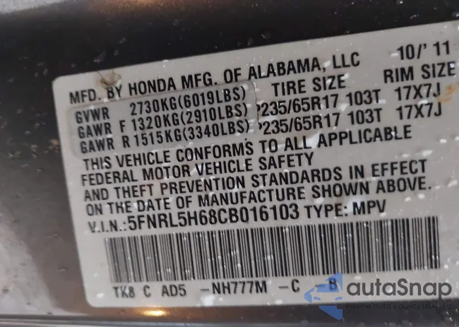 5FNRL5H68CB016103: 44511250