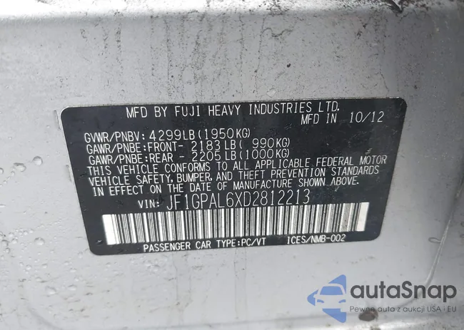 JF1GPAL6XD2812213: 44511320