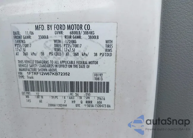 1FTRF12W67KB72352: 44511522