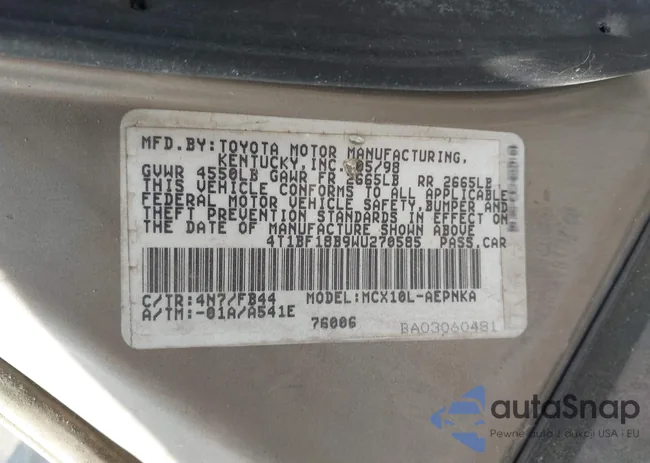 4T1BF18B9WU270585: 44513686