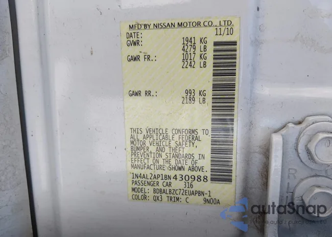 1N4AL2AP1BN430988: 44513962