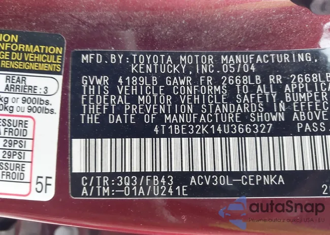 4T1BE32K144366327: 44513345