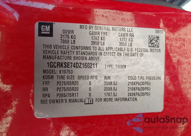 1GCRKSE74DZ160211: 44516133