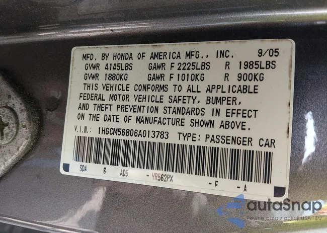 1HGCM56806A013783: 44516231