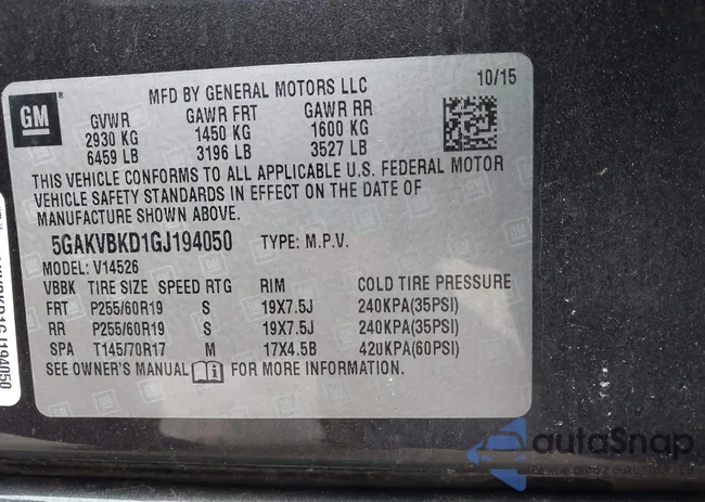 5GAKVBKD1GJ194050: 44515281