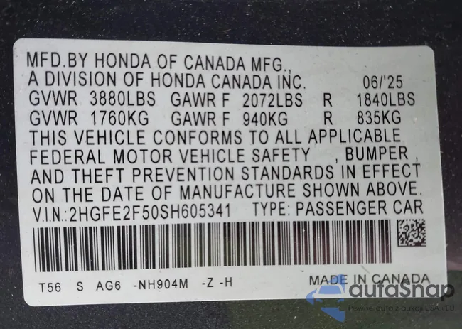 2HGFE2F50SH605341: 44515345