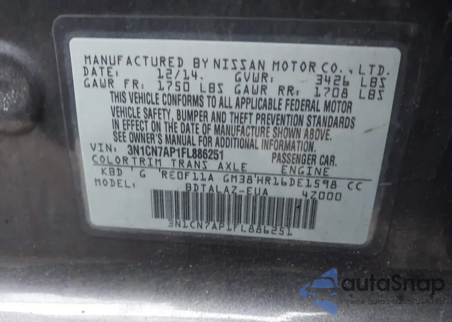 3N1CN7AP1FL886251: 44516732