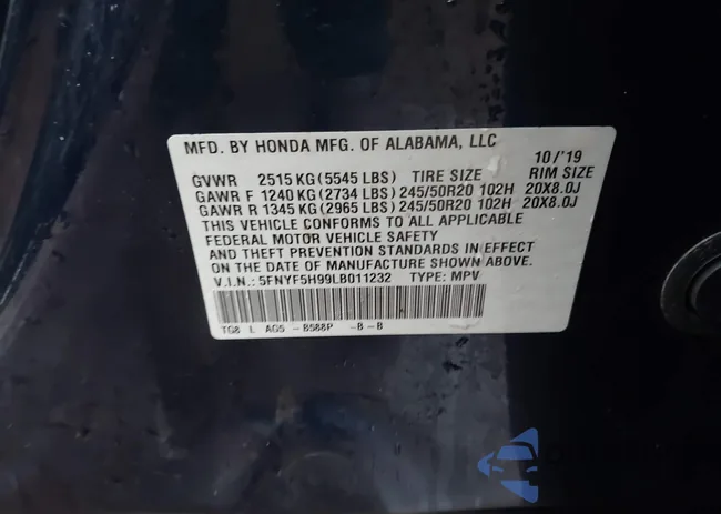 5FNYF5H99LB011232: 44516861