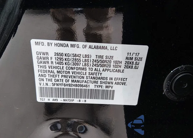 5FNYF6H92HB096461: 44516879