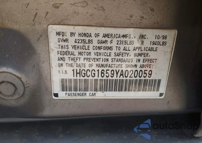 1HGCG1659YA020059: 44516255