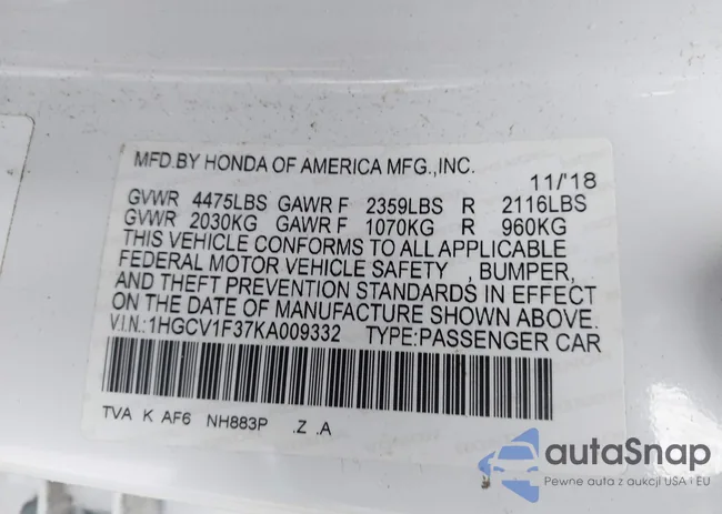 1HGCV1F37KA009332: 44516333