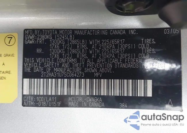 2T2HA31U75C064273: 44517649