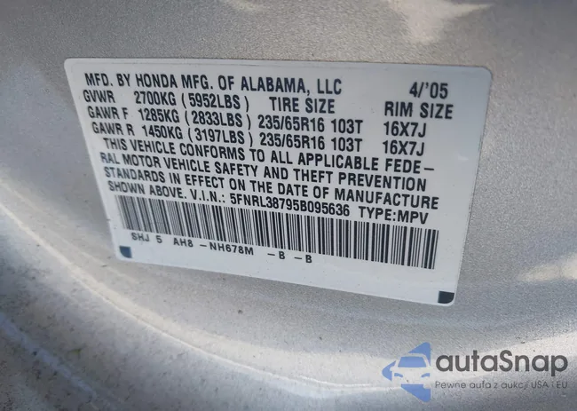 5FNRL38795B095636: 44518181