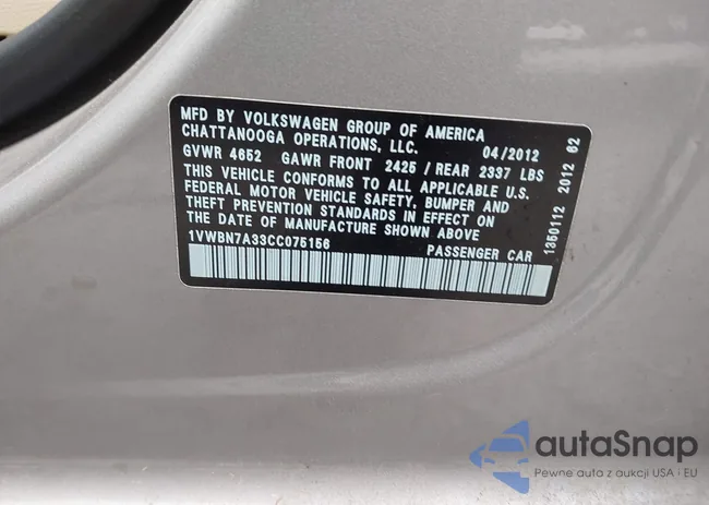 1VWBN7A33CC075156: 44518201