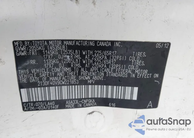 2T3DF4DV9CW221853: 44518729