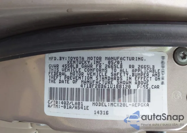 4T1BF28B61U188120: 44518916