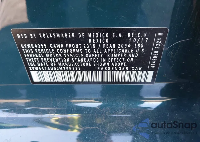 3VW447AU0JM265111: 44518446