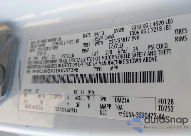 1FMCU0GX1DUD57346: 44518549