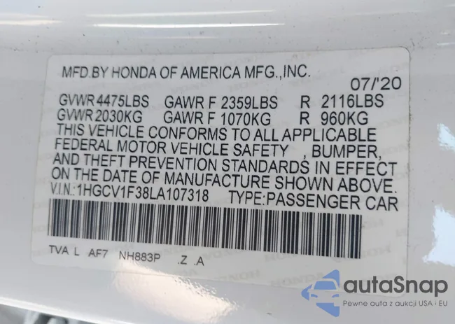 1HGCV1F38LA107318: 44518613