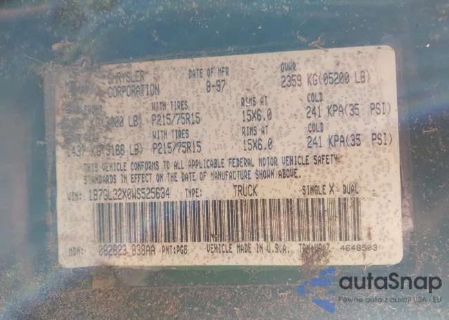 1B7GL22X0WS525634: 44519822