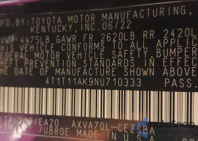 4T1T11AK9NU710333: 44520104