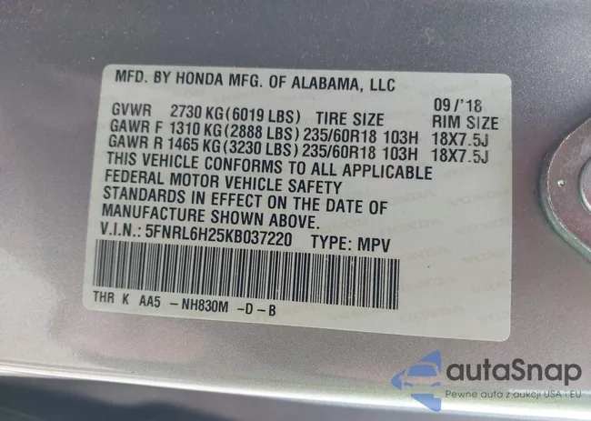 5FNRL6H25KB037220: 44520222