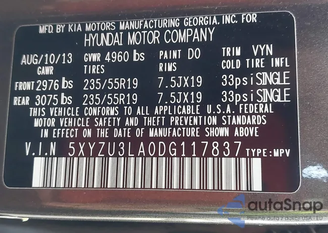 5XYZU3LA0DG117837: 44520224