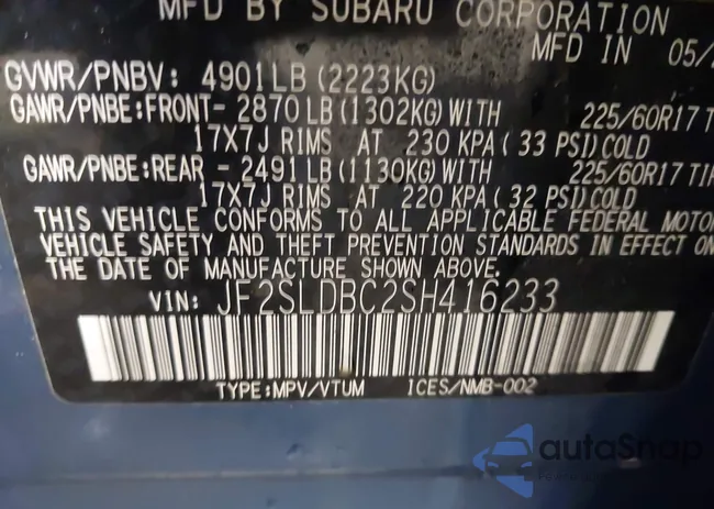 JF2SLDBC2SH416233: 44520235