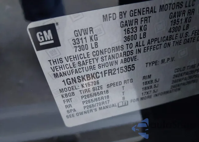 1GNSKBKC1FR215355: 44519573