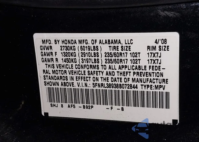 5FNRL38938B072844: 44520835