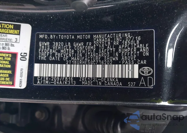 2T1BURHE5GC716202: 44520856