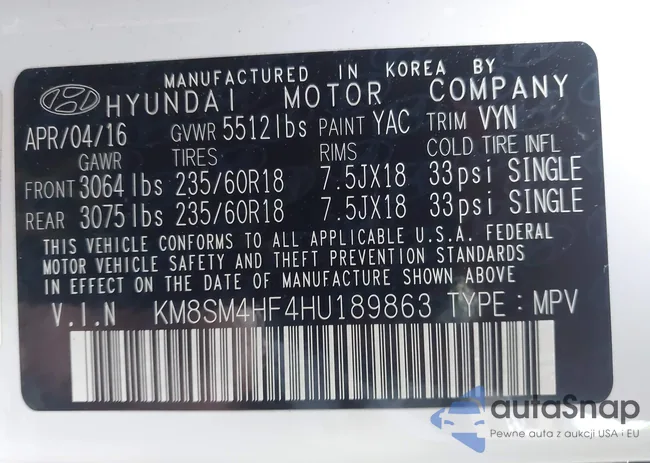 KM8SM4HF4HU189863: 44521123