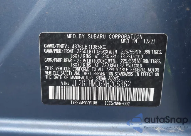 JF2GTHMC6NH206362: 44521663