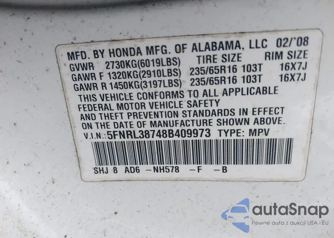 5FNRL38748B409973: 44522019