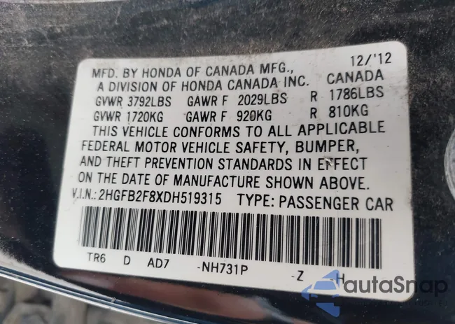 2HGFB2F8XDH519315: 44522033