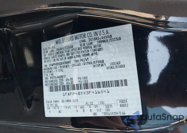 1FAFP48YX3F416541: 44522682