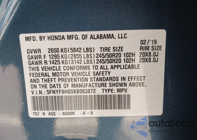 5FNYF6H65KB063872: 44522997