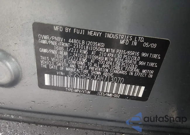 JF2SH6ACXAH713070: 44523070