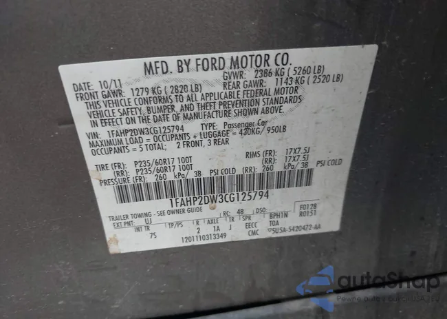 1FAHP2DW3CG125794: 44522331