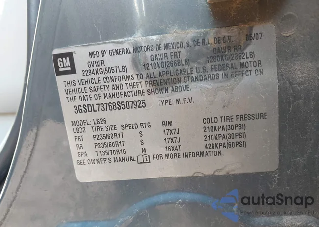 3GSDL73768S507925: 44523307