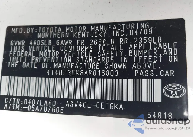 4T4BF3EK8AR016803: 44523454